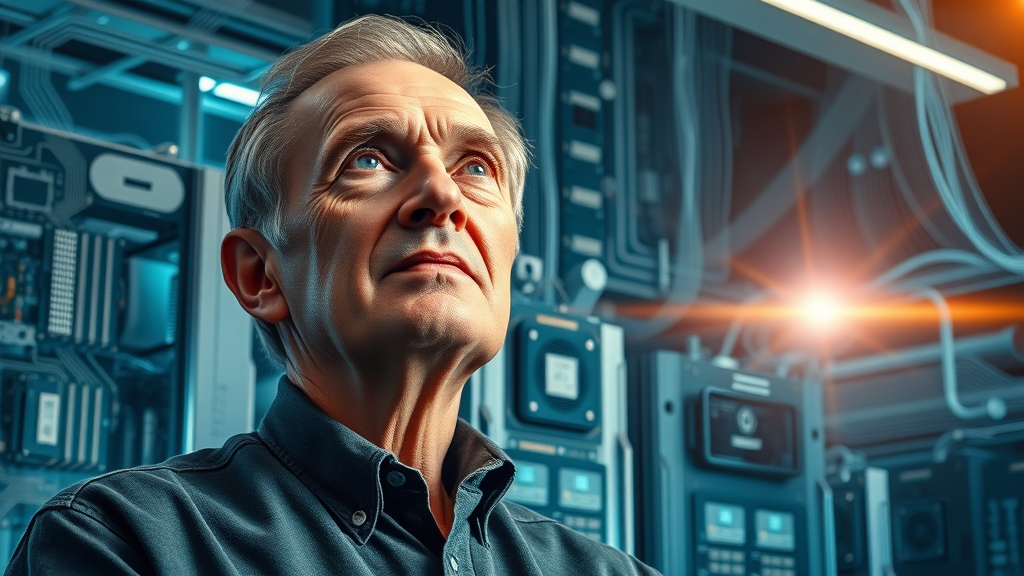 Seymour Cray visionary portrait with montage of supercomputer hardware—legacy lives on in advanced technology